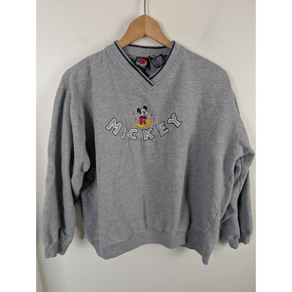 Vintage Mickey Unlimited XL Sweatshirt Kids Gray Embroidered Mouse Disney